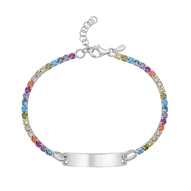 Silver Rainbow CZ ID Bracelet