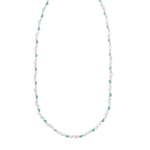 Silver Enamel Hearts Chain Necklace