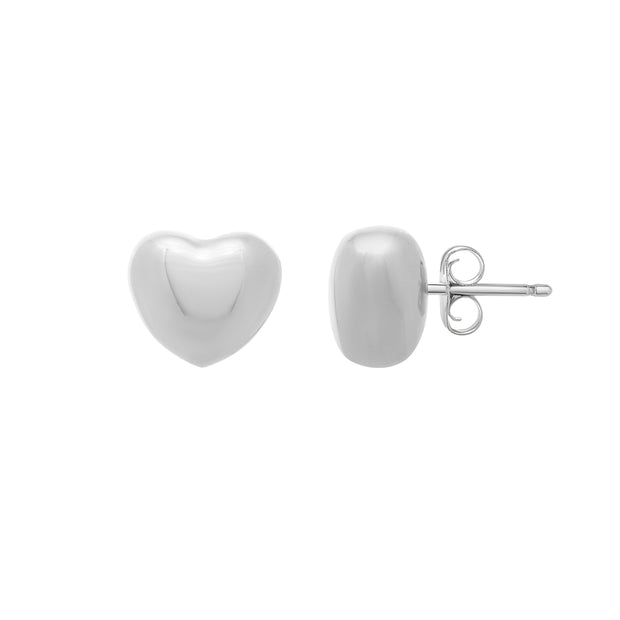 Silver Puffed Small Heart Stud Earrings