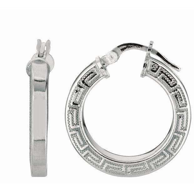 Silver Greek Key Hoop Earring