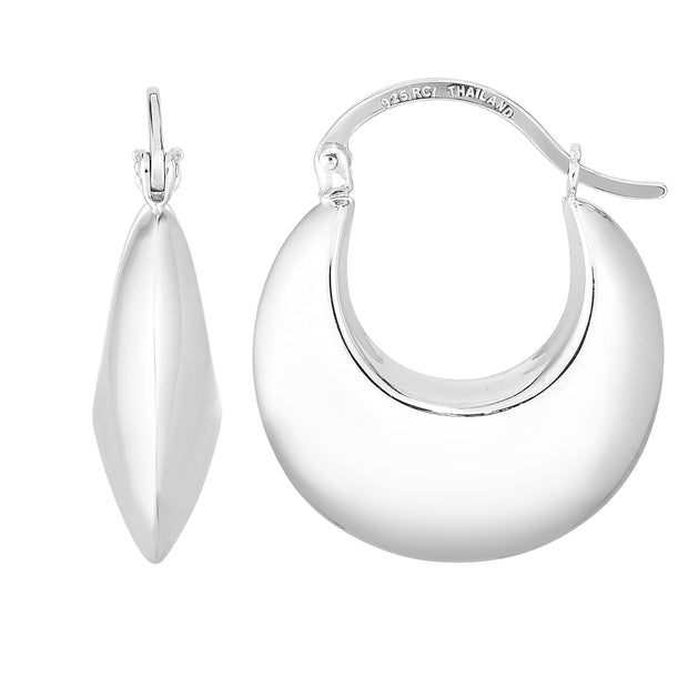 Silver Small Round Puffy Hoop Earring