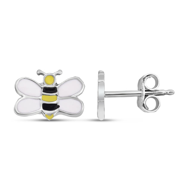 Silver Enamel Bumble Bee Studs