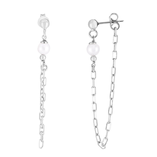 Silver Pearl Chain Front-to-Back Earrings