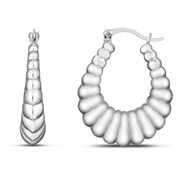 Silver Graduated Ribbed Hoops