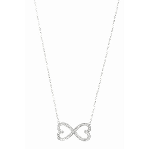 Silver 18"" CZ Infinity Hearts Necklace
