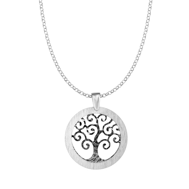 Silver Matte Border Tree of Life Necklace