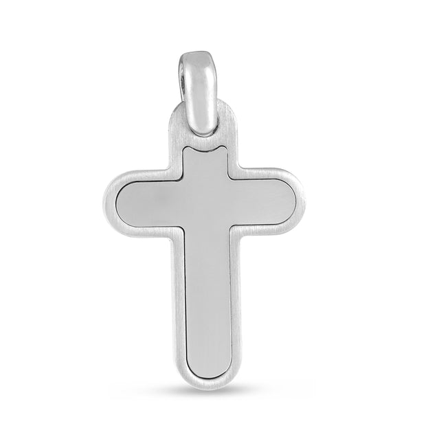 Silver Satin Frame Cross Pendant