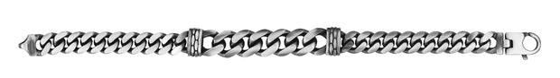 Silver 11.5mm Mens Gunmetal Double Bar Bracelet