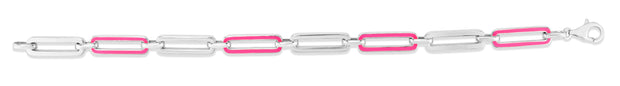 Silver Pink Enamel Paperclip Bracelet