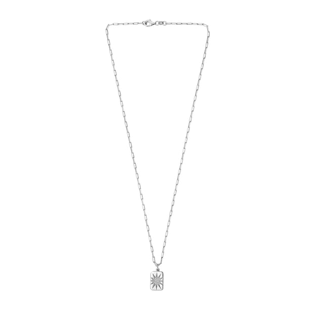 Silver CZ Starburst Locket Necklace