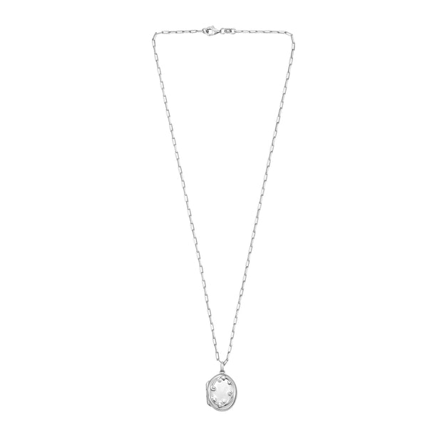 Silver Oval Vine Locket Necklace