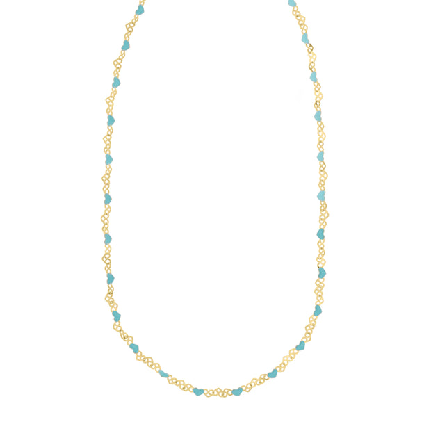 Gold Over Silver Enamel Hearts Chain Necklace