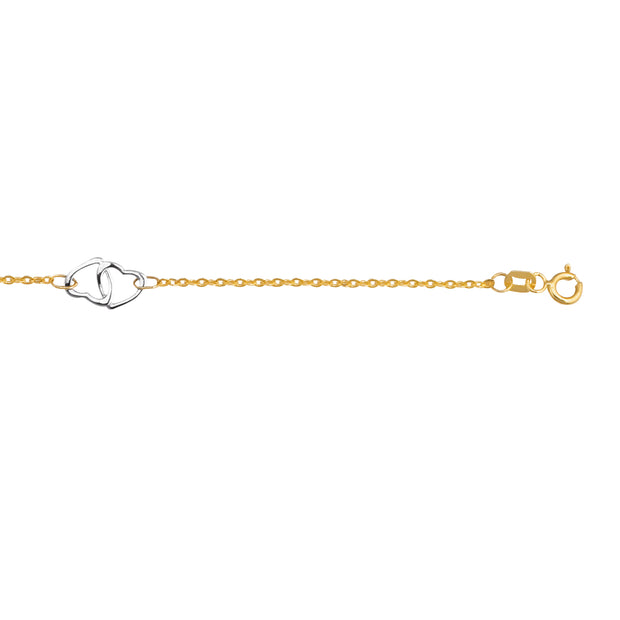 14K Two-tone Gold Interlocking Heart Anklet