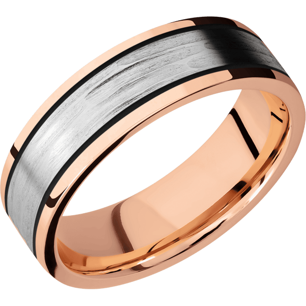 14K Rose Gold with Polish Finish and 14K White Gold Inlay