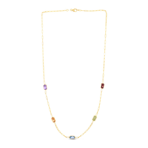14K Multi-Gemstone Paperclip Necklace