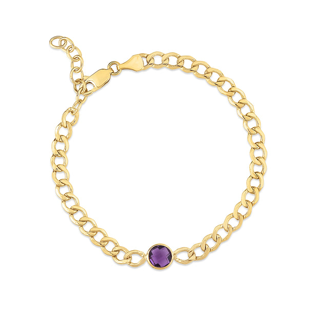 14K Amethyst Curb Chain Bracelet