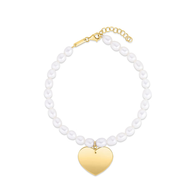 14K Pearl Heart Charm Bracelet