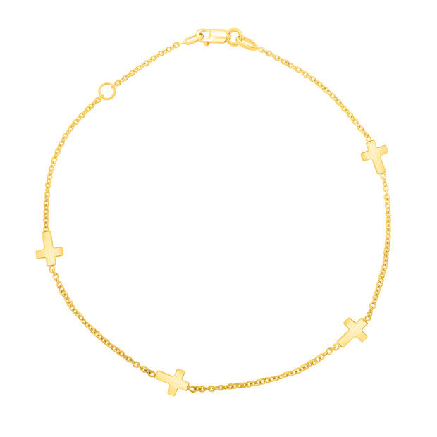 14K Gold Cross Anklet