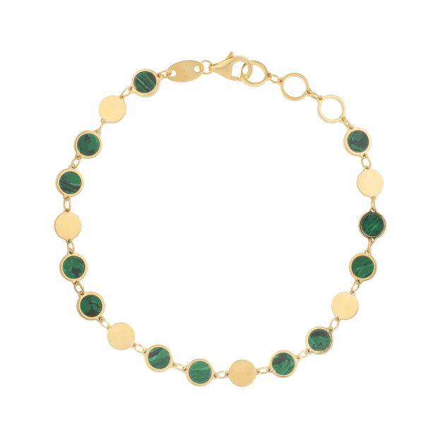 14K Malachite Geometric Mirror Gem Chain Bracelet