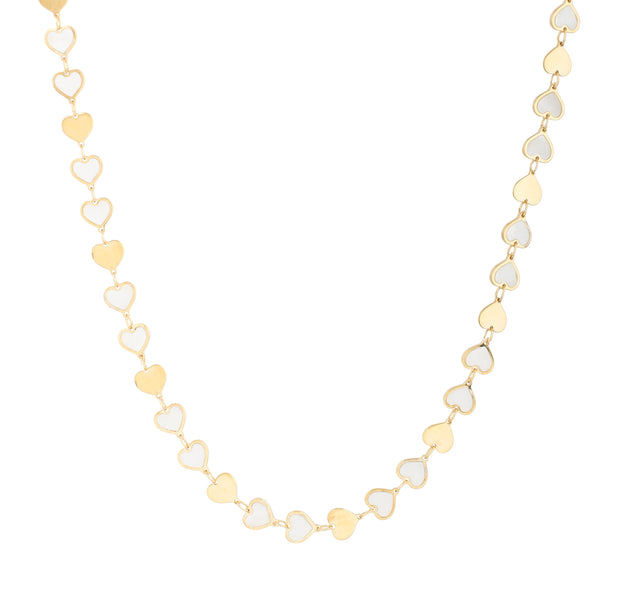 14K MOP Heart Mirror Gem Chain Necklace