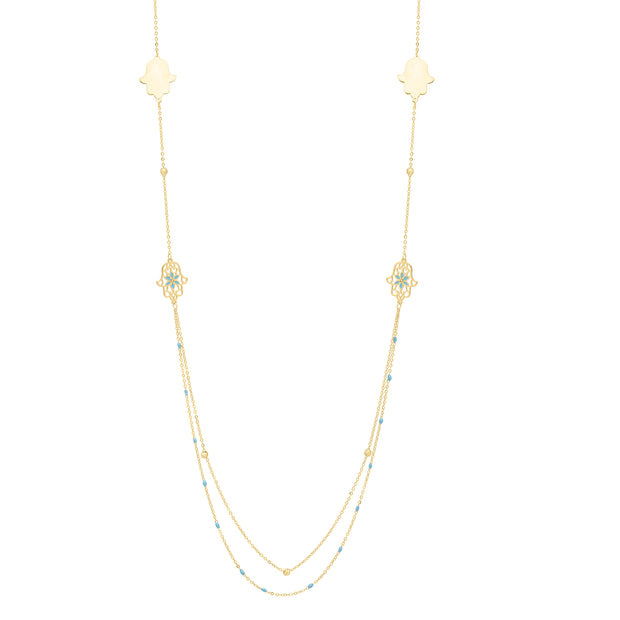 14K 30"" Long Hamsa Stationed Necklace