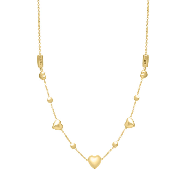 14K Adjustable Puff Heart Bead Necklace