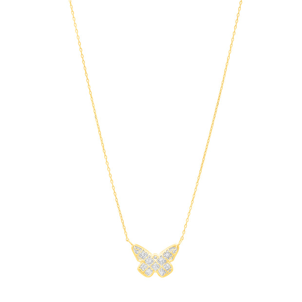 14K Gold Diamond Cut Checkered Butterfly Necklace