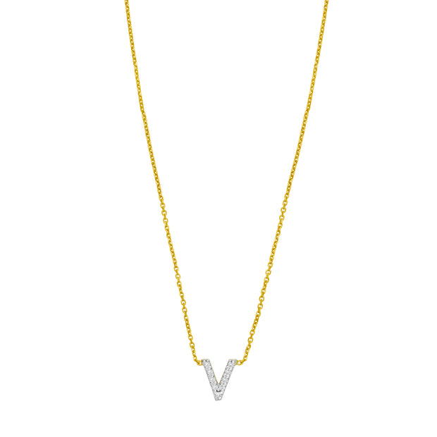 14K Mini Diamond V Initial