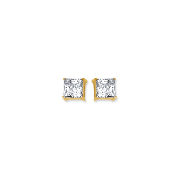 14K Gold 5mm Princess Cut CZ Stud Earring