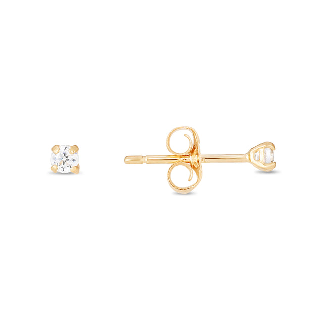 14K Gold 2mm Round CZ Stud Earring