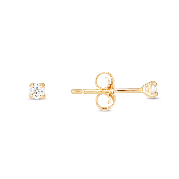 14K Gold 2mm Round CZ Stud Earring