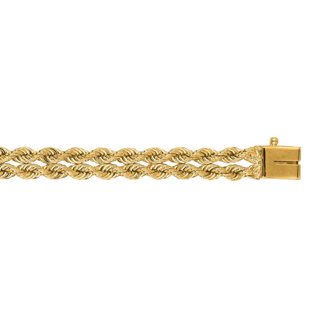 14K Gold 6.2mm Multi-Row Rope Chain Bracelet