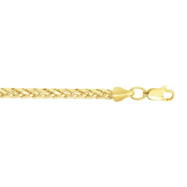 14K Gold 20"" 3.15mm Diamond Cut Lite Round Wheat Chain