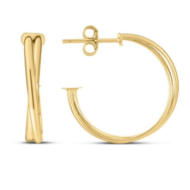 14K Gold Large Crossover Hoops