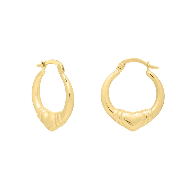 14K Gold Medium Heart Hoops