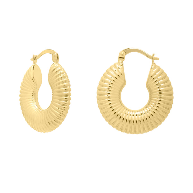 14K Gold Round Ribbed Hoop