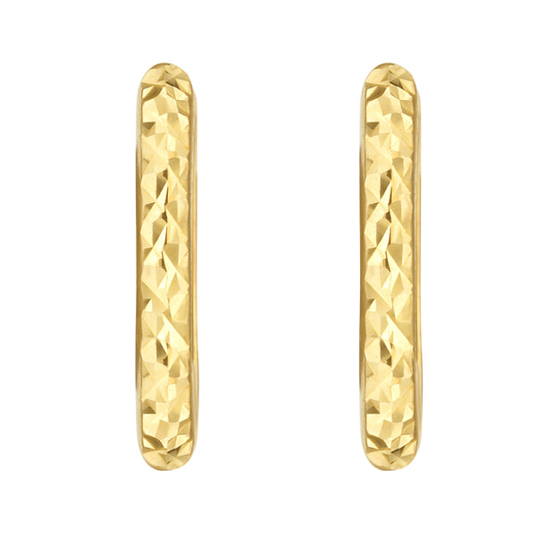 14K Gold Textured Rectangular Huggie Earrings