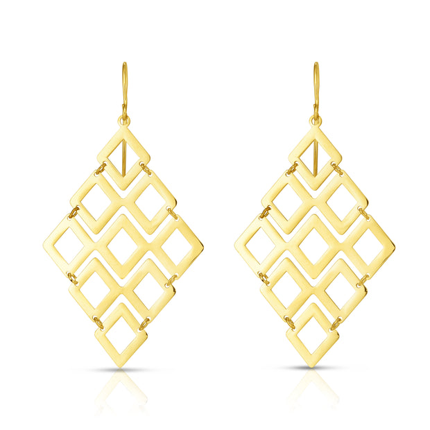 14K Gold Polished Kite Shape Chandelier Earring