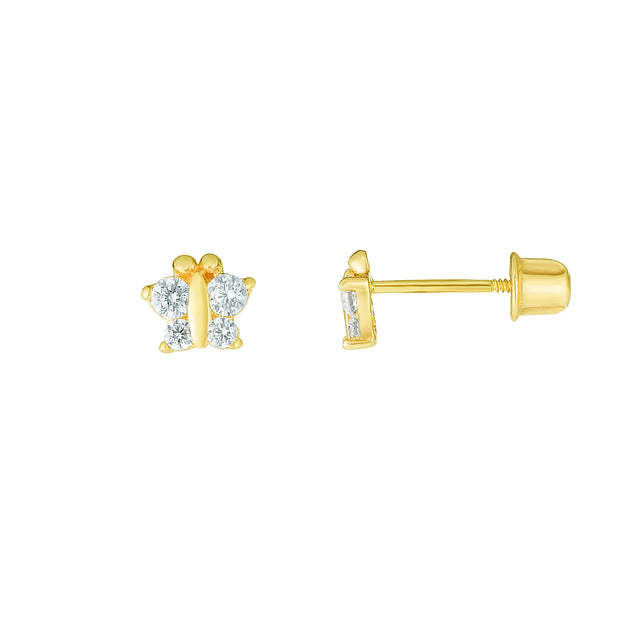 14K Gold CZ Butterfly Stud Earring