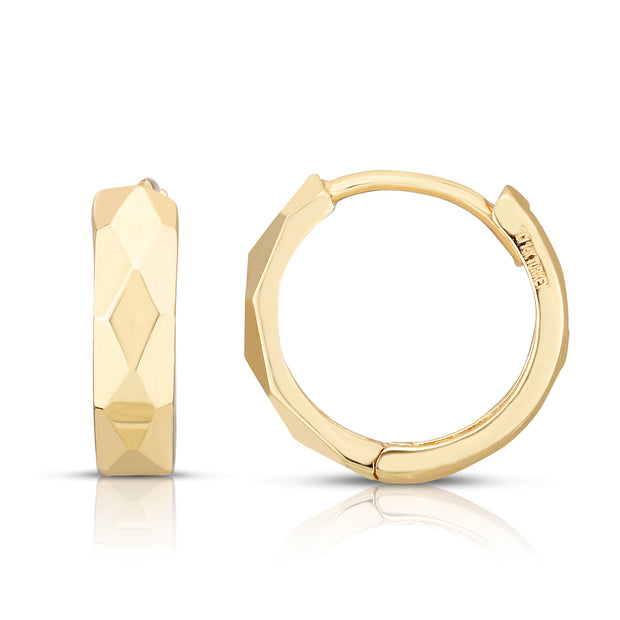 14K Gold Faceted Huggie Earrings