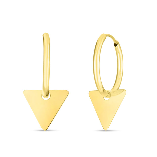 14K Dangle Triangle Huggie Earring