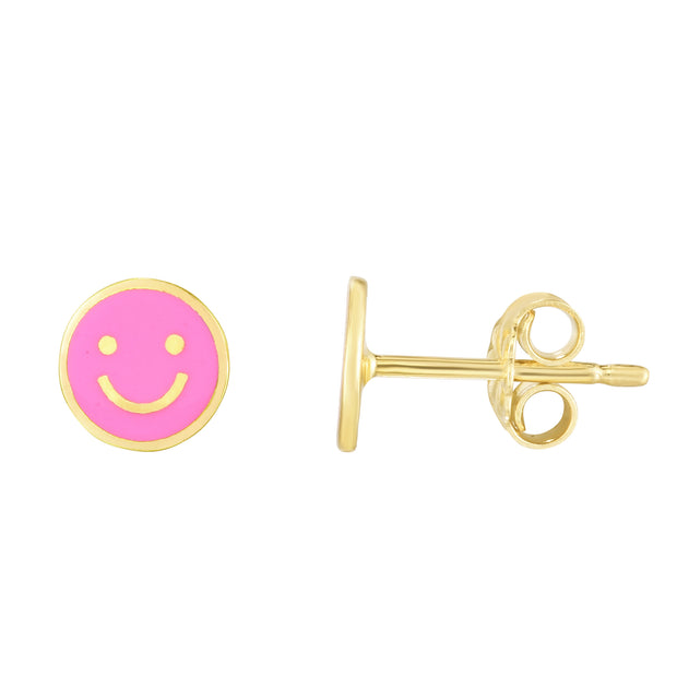 14K Smiley Face Enamel Earrings