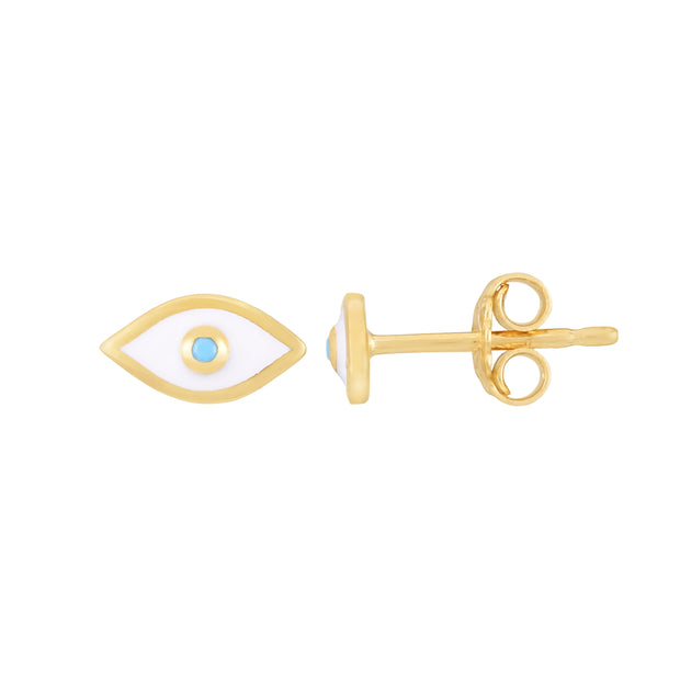 14K Gold Evil Eye Enamel Stud Earring