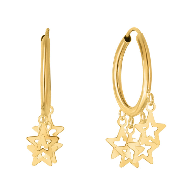 14K Gold Star Charm Hoops