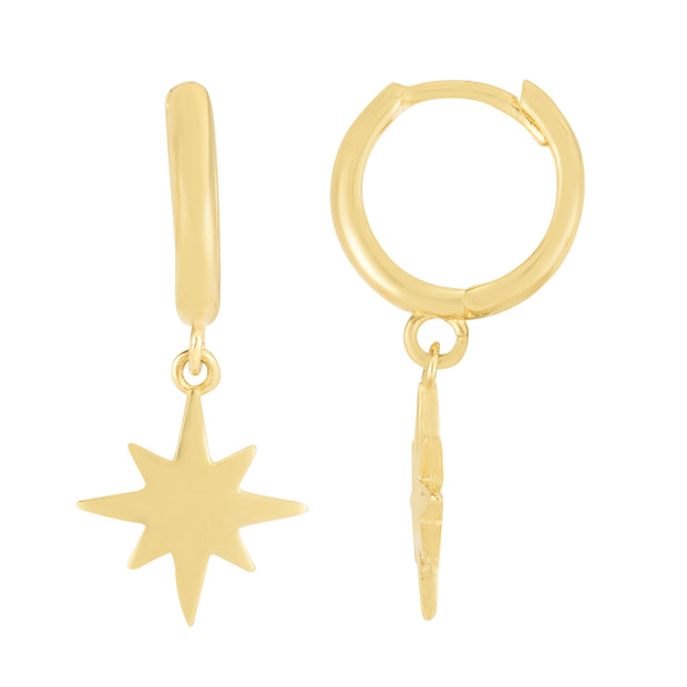 14K Dangle Star Huggies