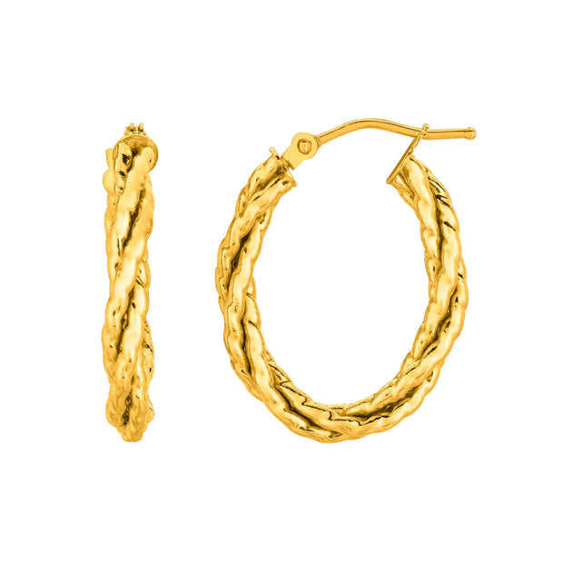 14K Gold Double Row Oval Twist Hoop Earring