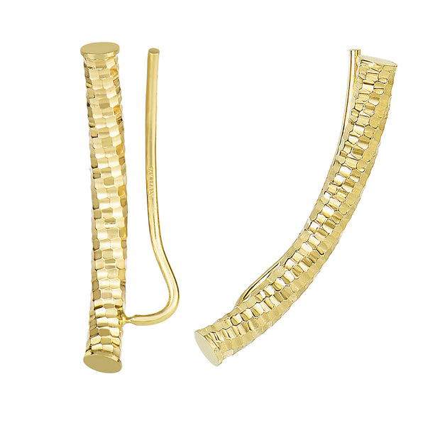 14K Gold Diamond Cut Tube Ear Climber