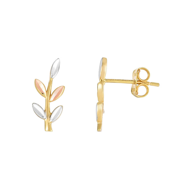 14K Tri-color Gold Leaf Ear Climber