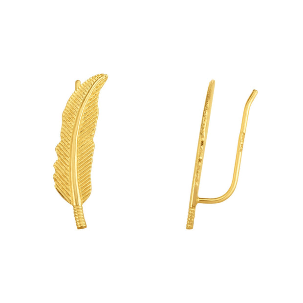 14K Gold Feather Ear Climber