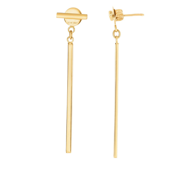 14K Gold Polished Bar with Horizontal Post Linear Drop Earring